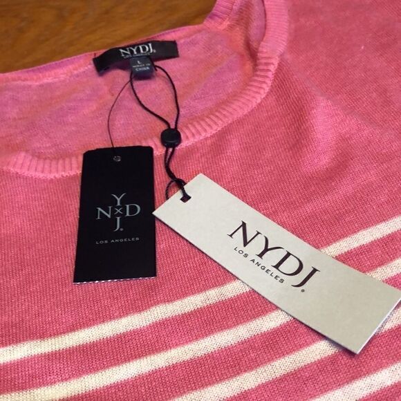 NYDJ Serra striped linen blend sweater in pink Size L - Picture 3 of 13